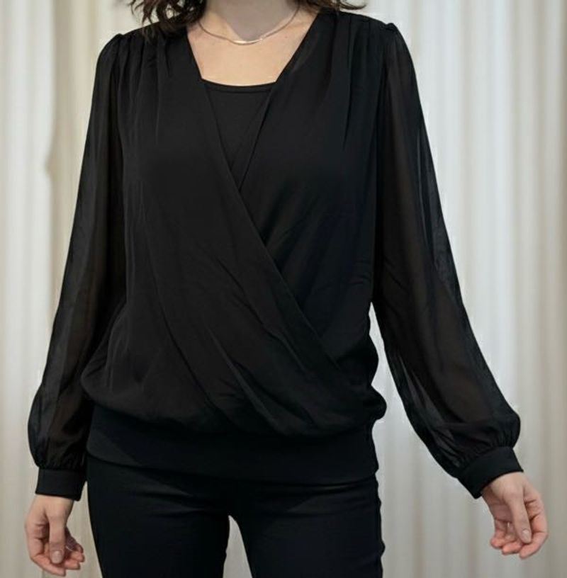 Elegant Black Wrap Blouse