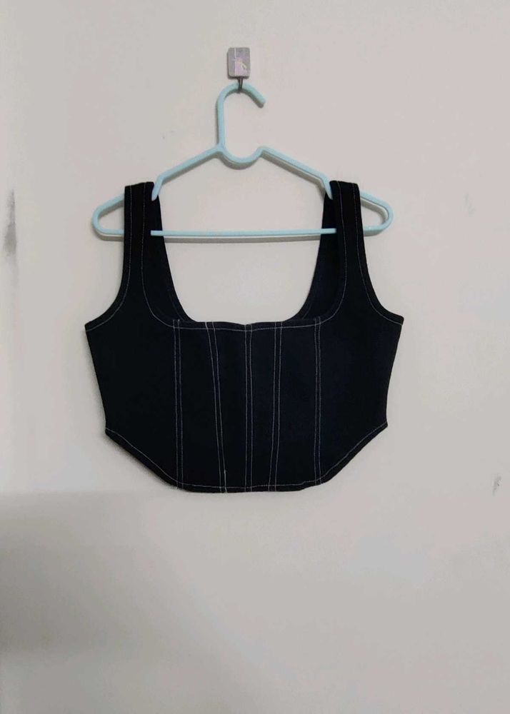 Freakins Black Contrast Stitch Top