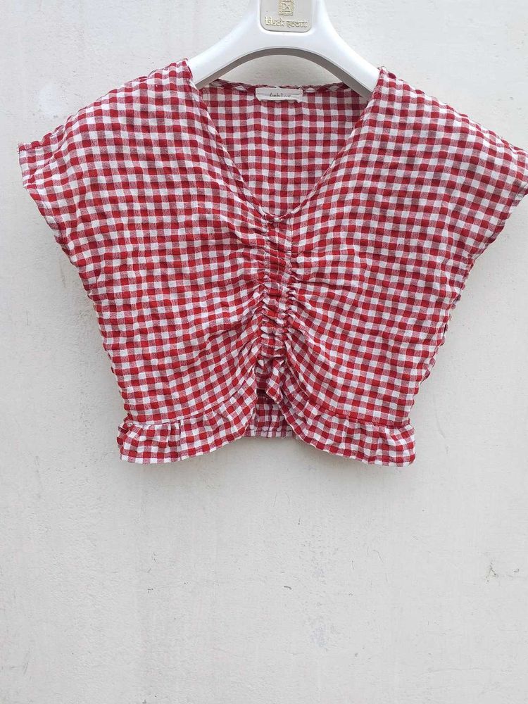 Checked Red Crop Top.