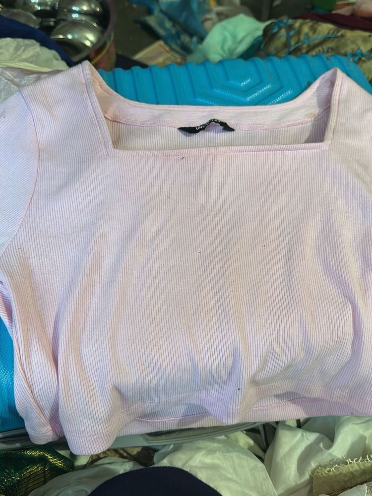 Pink Square Neck Crop Top