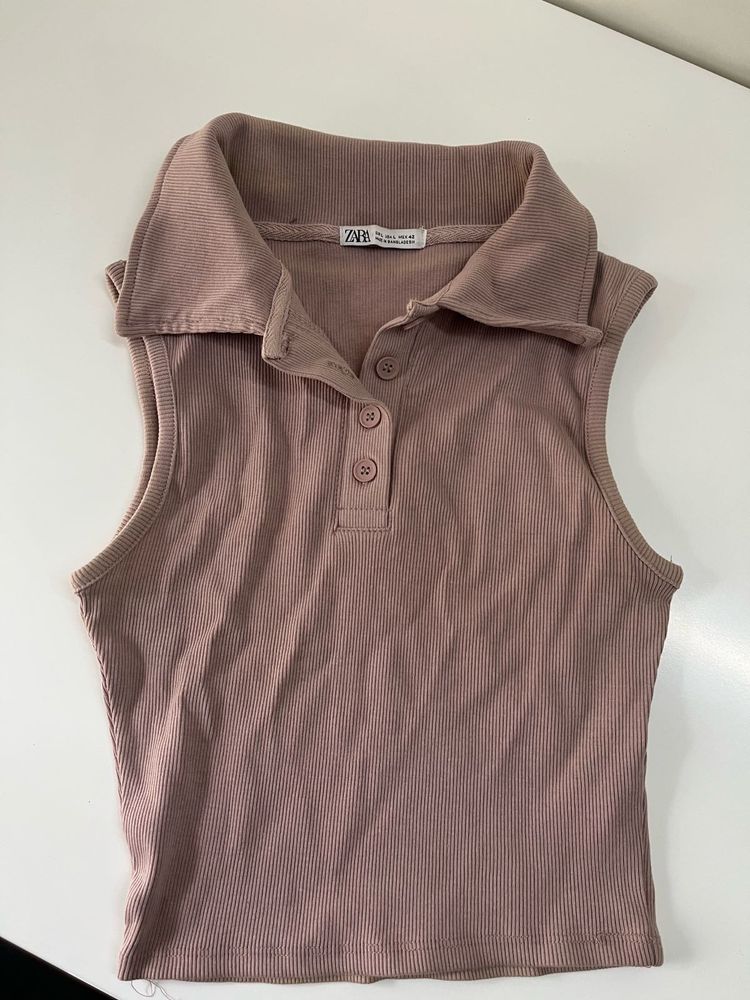 Zara Mauve Ribbed Collar Top