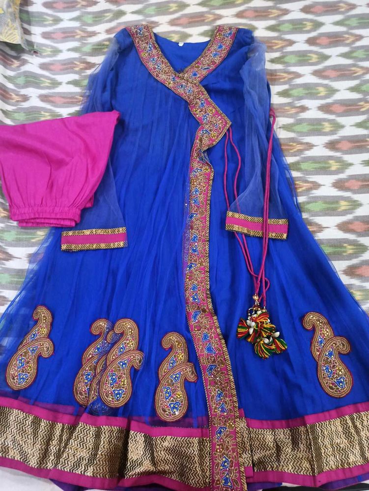 Blue &amp; Pink Anarkali Suit - Elegant Ethnic