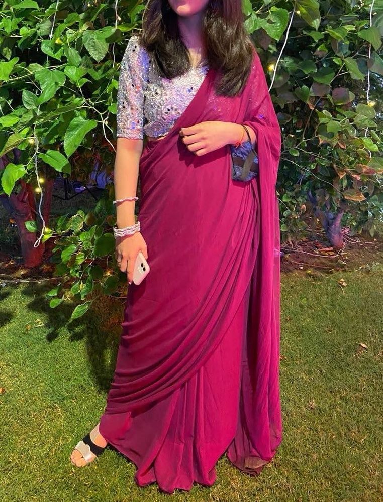 Elegant Pre Stitched Maroon Cocktail Saree