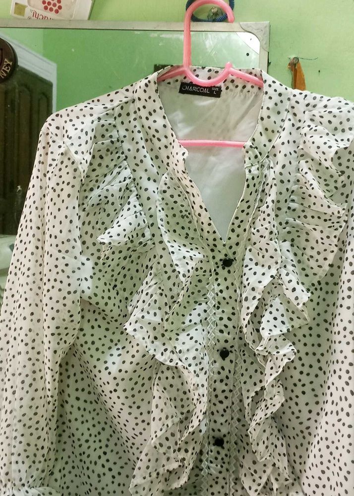 Polka Dot Ruffle Top