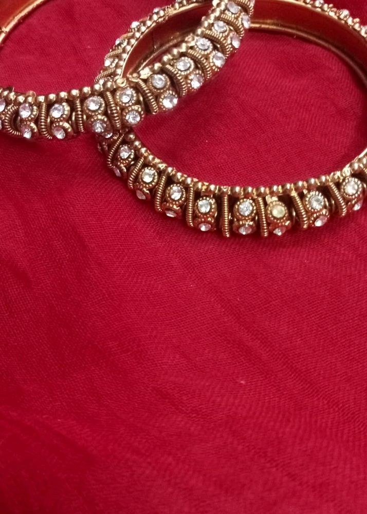 Partywear Golden Kada And Grey Bangles Combo