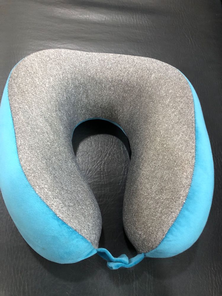 Blue Grey Travel Neck Pillow with memory foam