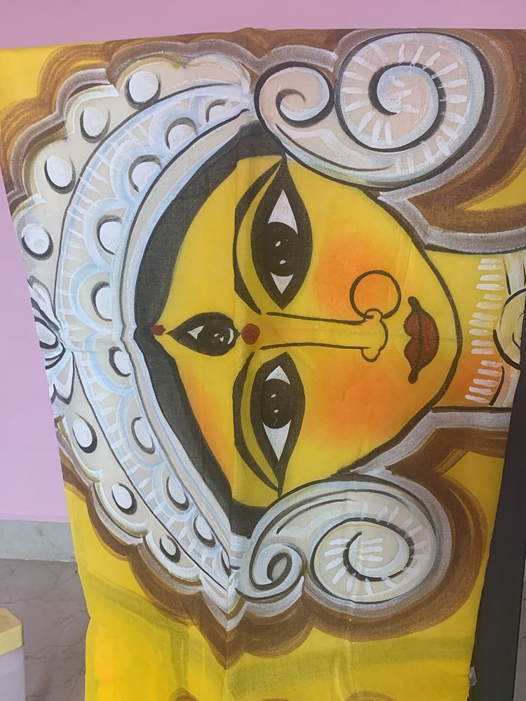 ♥️Durga Face Hand Printed Saree❤️‍🔥