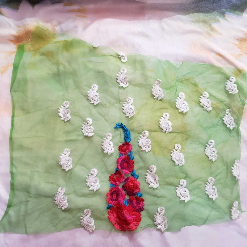 Green Embroidered Material