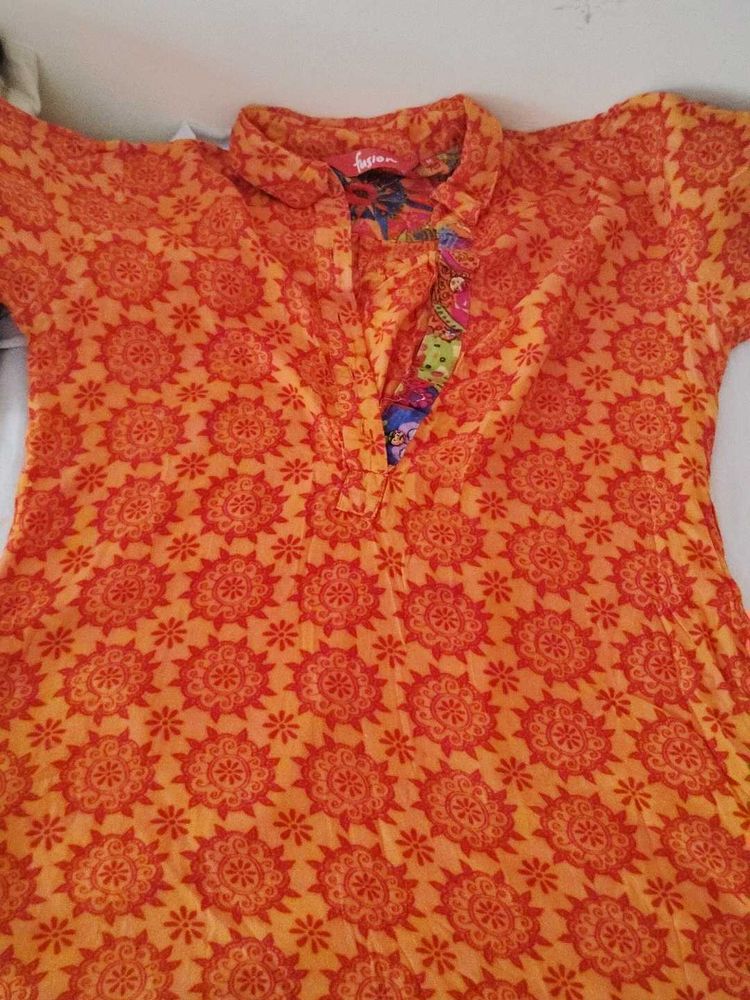 Orange Printed Kurta