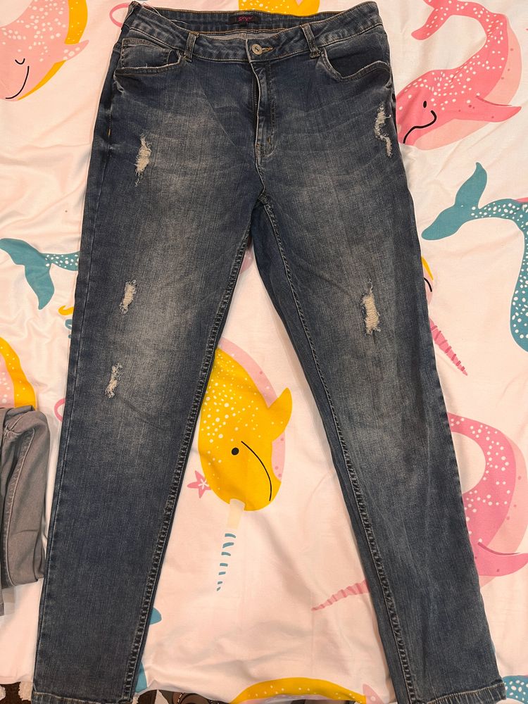 RIBBED DENIM SLIM FIT HIGH RISE