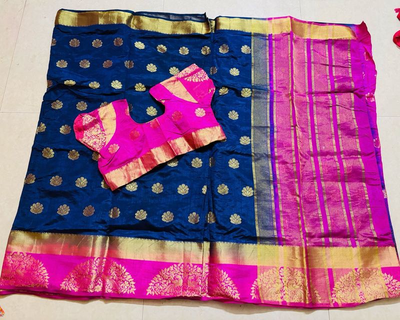 Elegant Blue &amp; Pink Saree with blouse