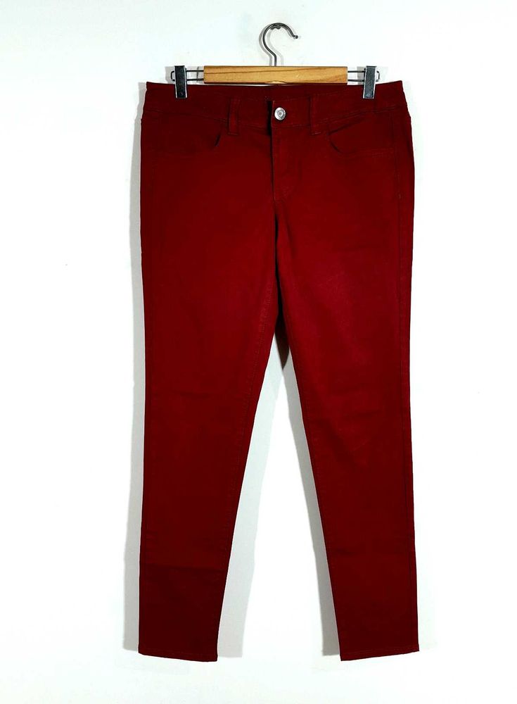 Maroon Skinny Fit Cotton Pant For Women&#39;s