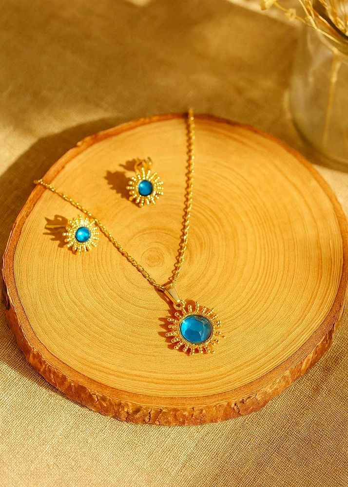 Antitarnish Blue Stone Jewellery Set