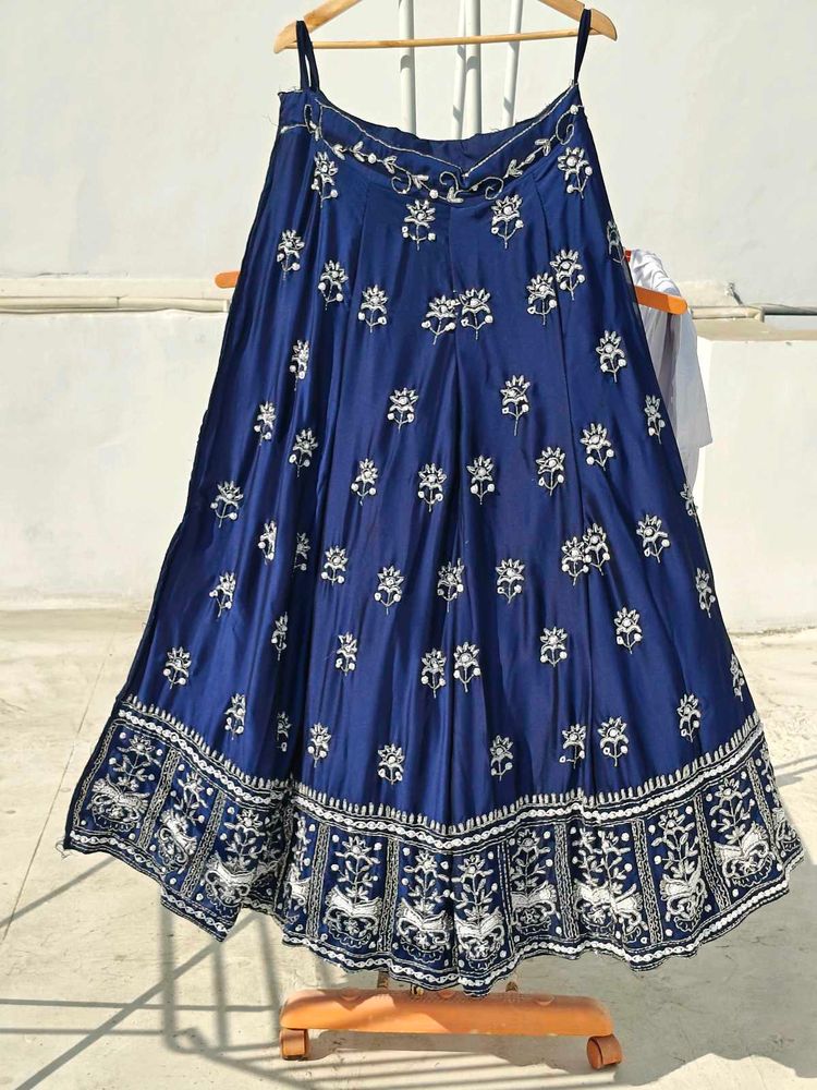 Blue Embellished Lehenga with cut dana and