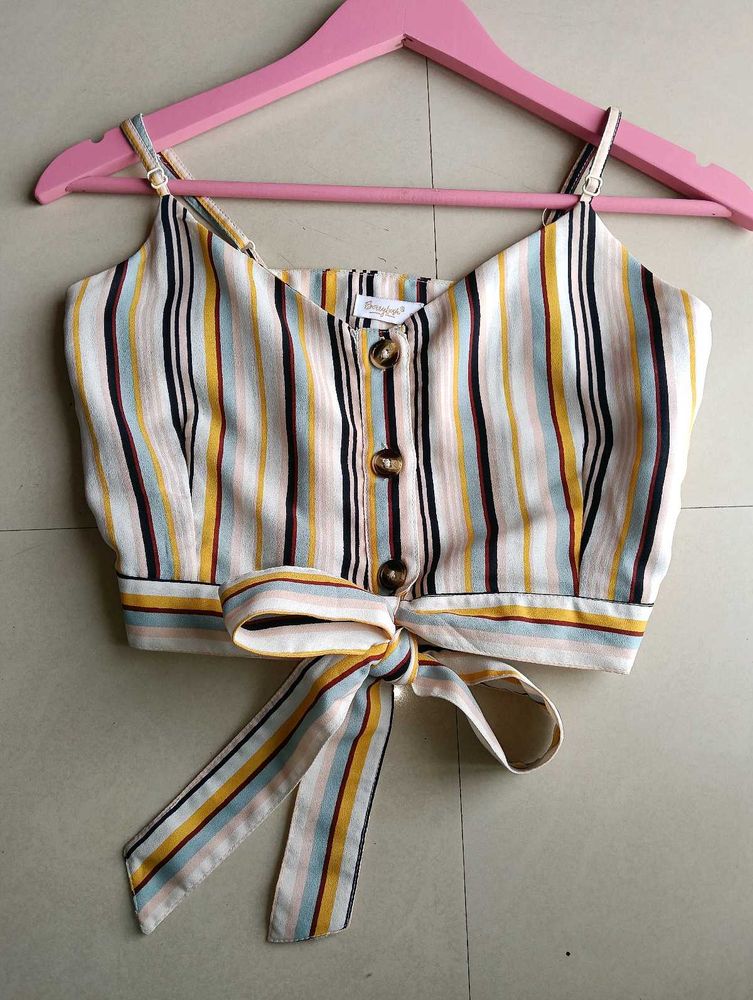 Striped Tie-Front Crop Top