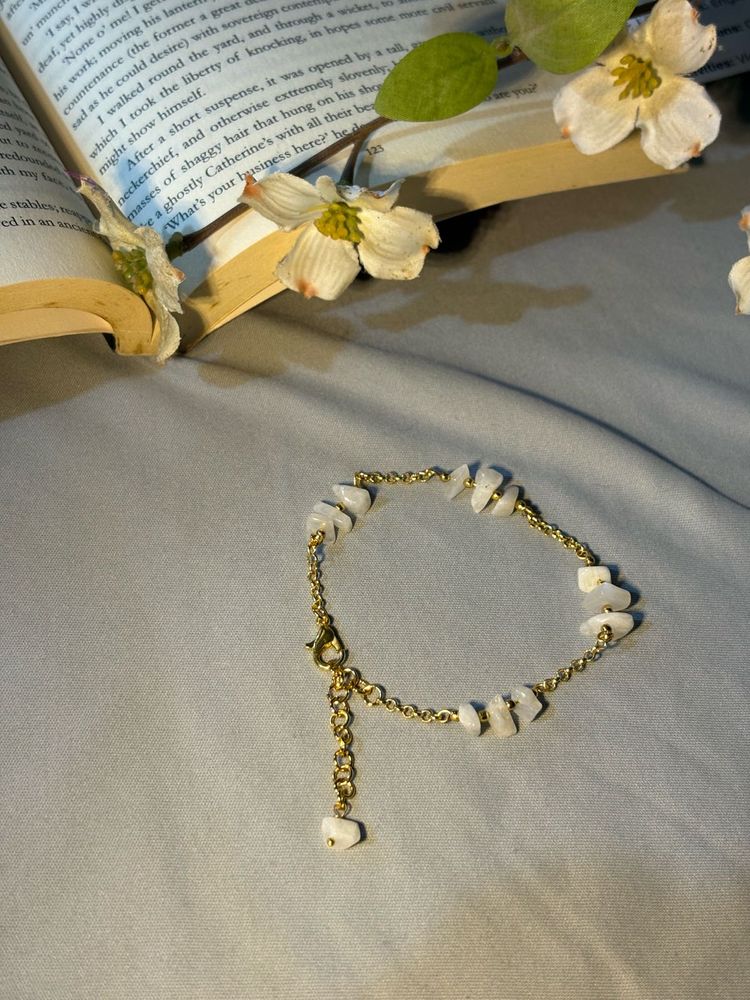 Gold &amp; White Stone Bracelet