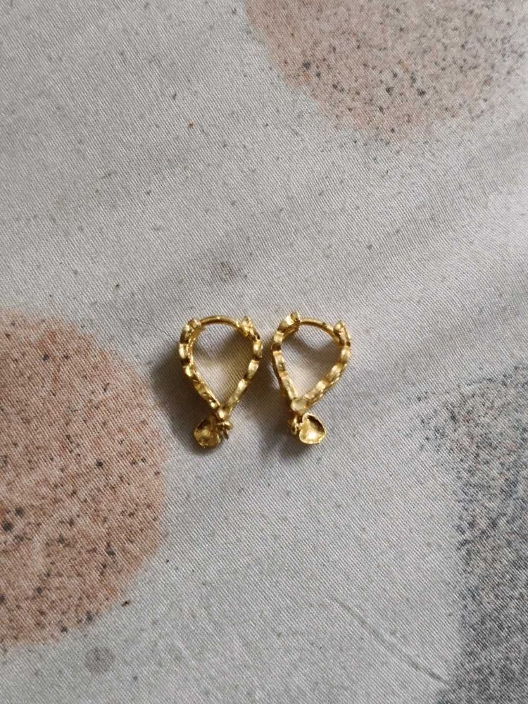Gold Heart Dangle Hoop Earrings