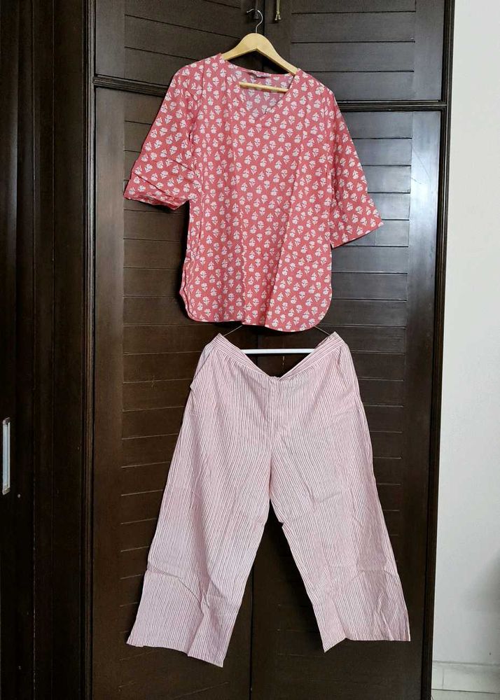 Women Coral Printed Cotton Night Suit