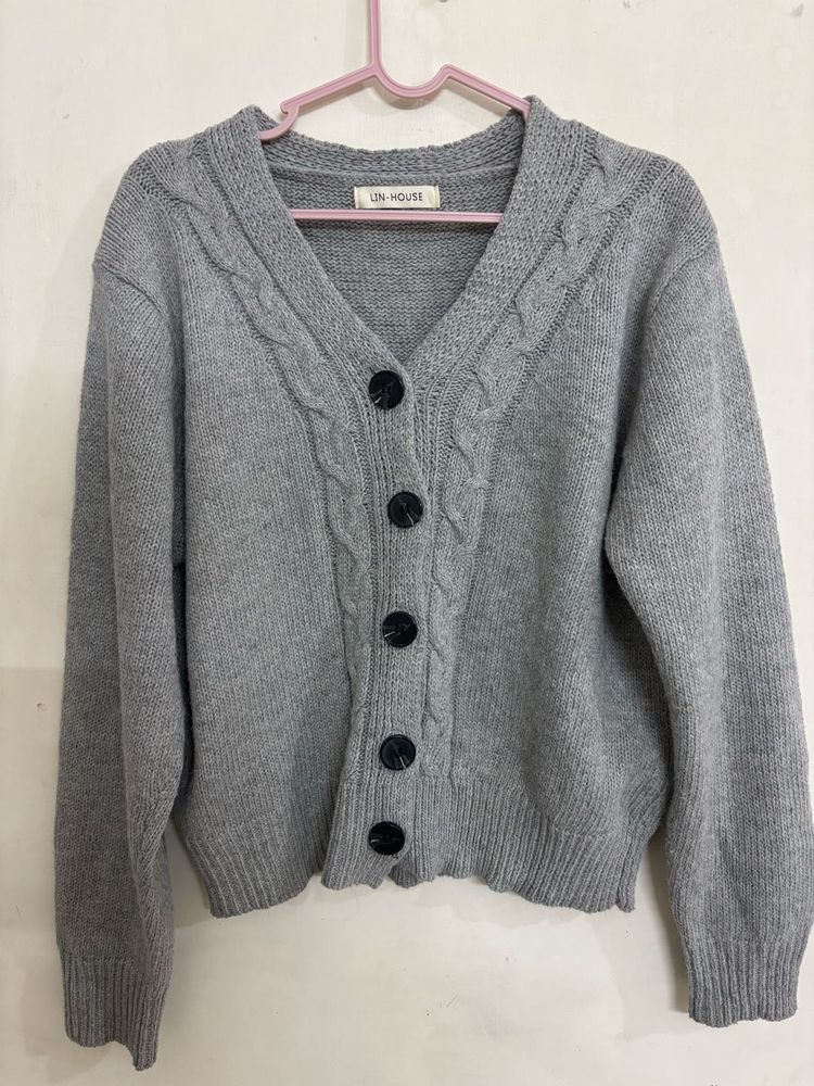 Gray Knit Cardigan