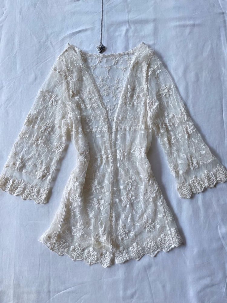 Gorgeous open lace sheer coquette top