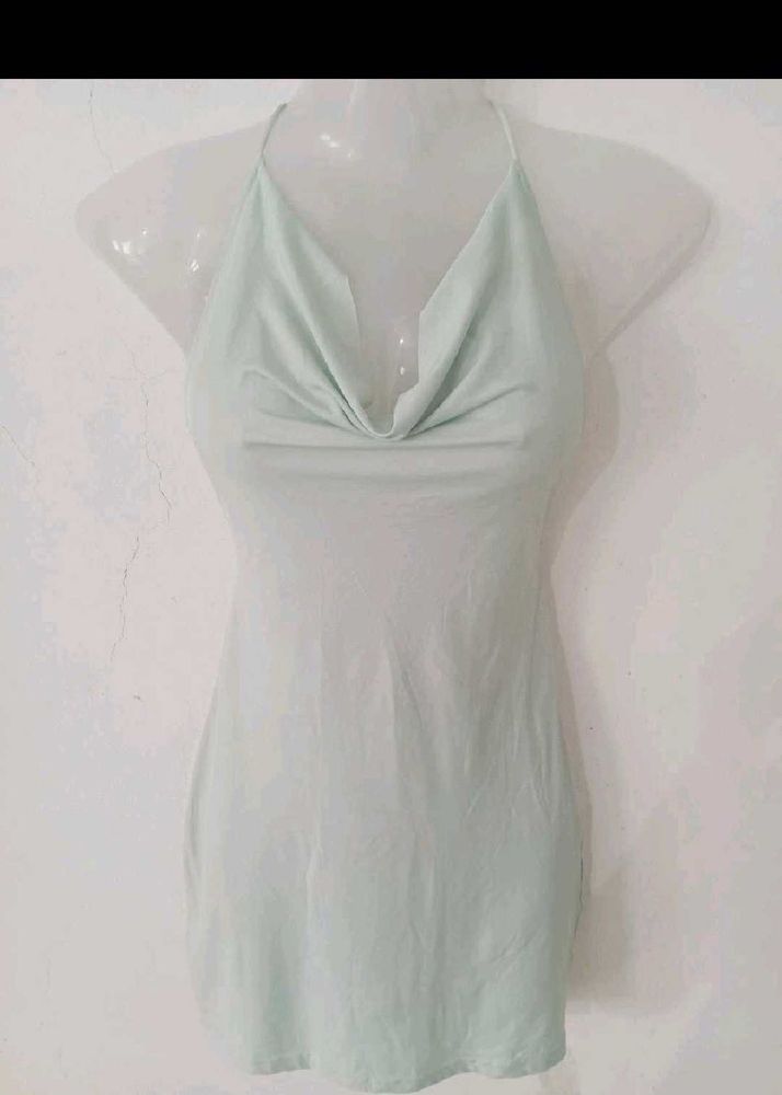 Shein Mint Green Cowl Neck Halter Dress