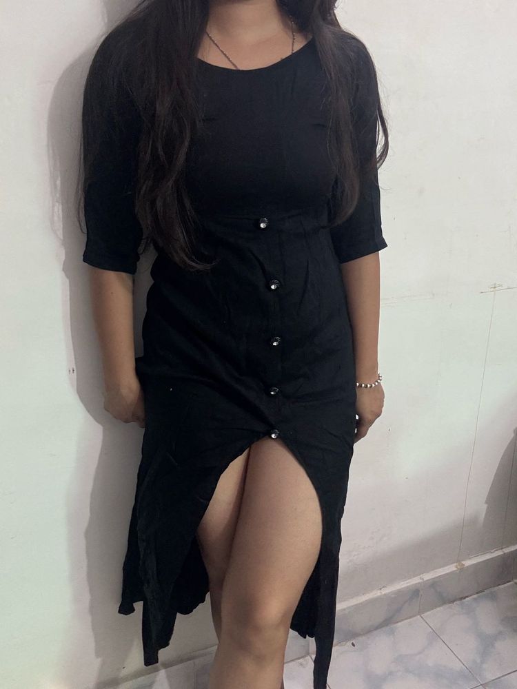 Black Button-Down Midi Dress