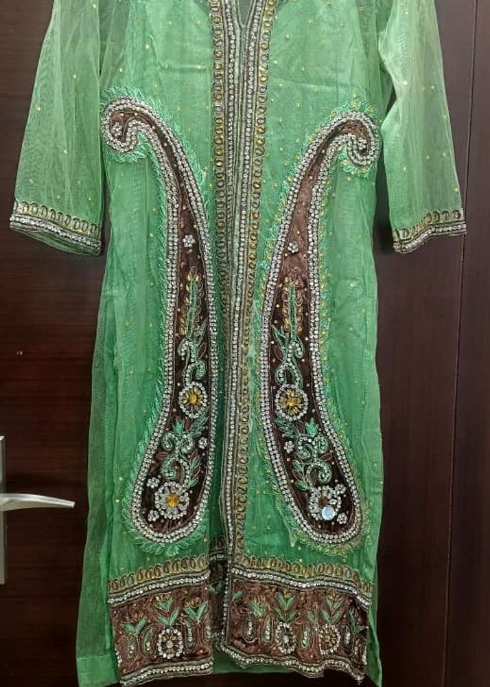 Green Net Kurta Set