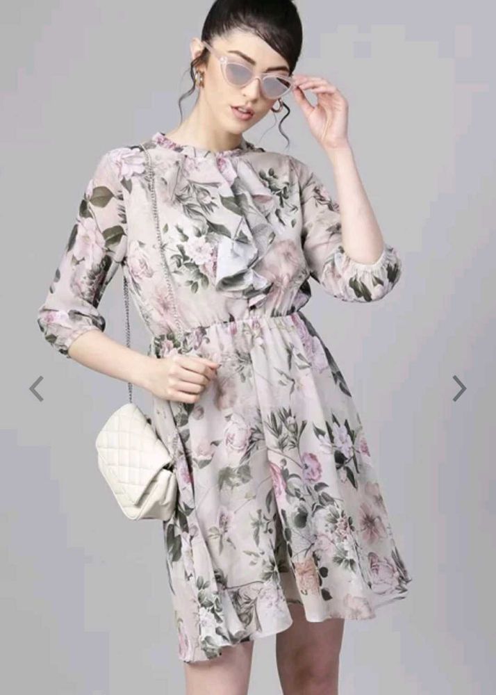 Grey And Green Floral Dress