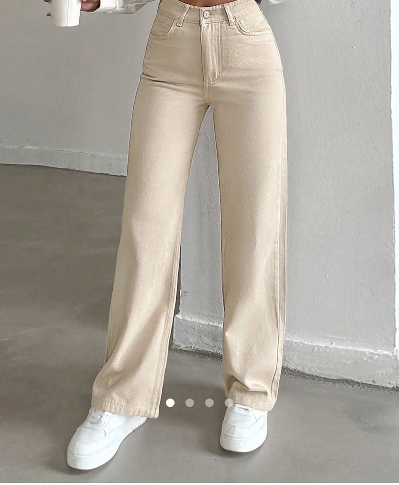 Beige Wide Leg Jeans