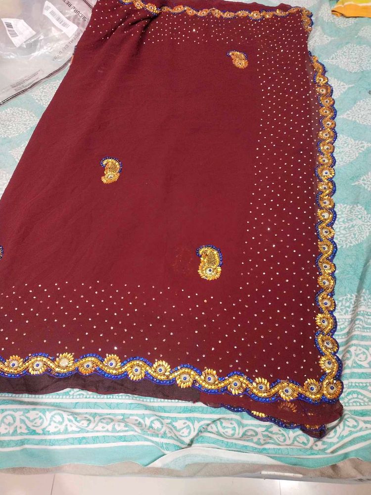 Elegant Maroon Embellished Saree
