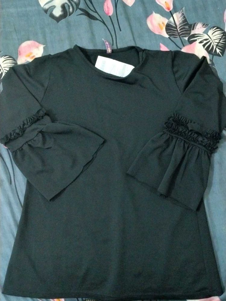 Black Ruffle Sleeve Top