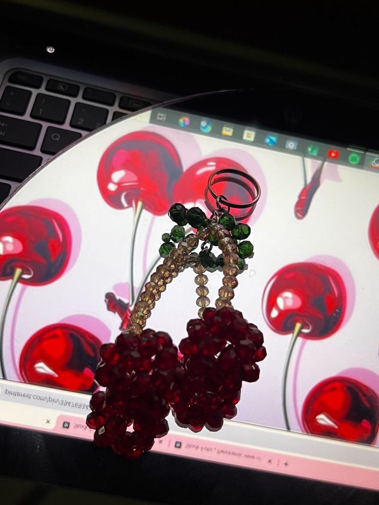Cherry Beaded Keychain