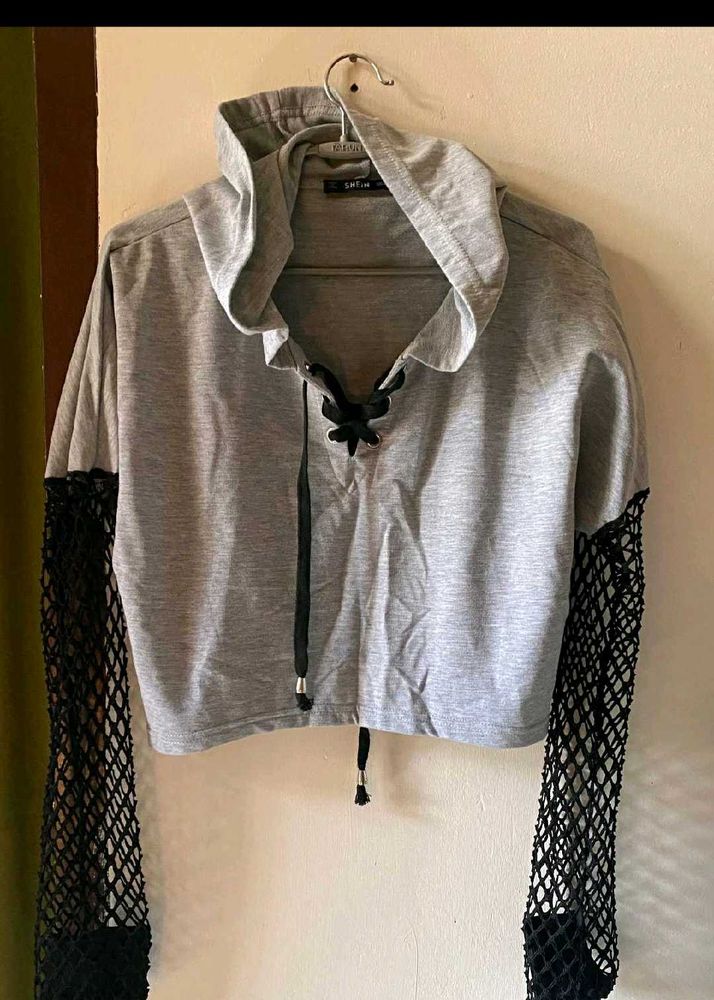Gray Cropped Hoodie