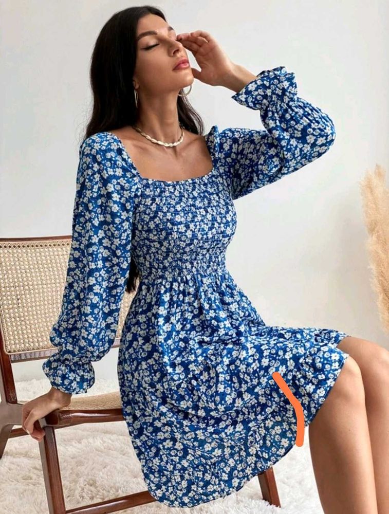 Blue Floral Long Sleeve Dress