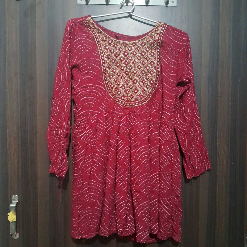 Red Embellished Tunic Top
