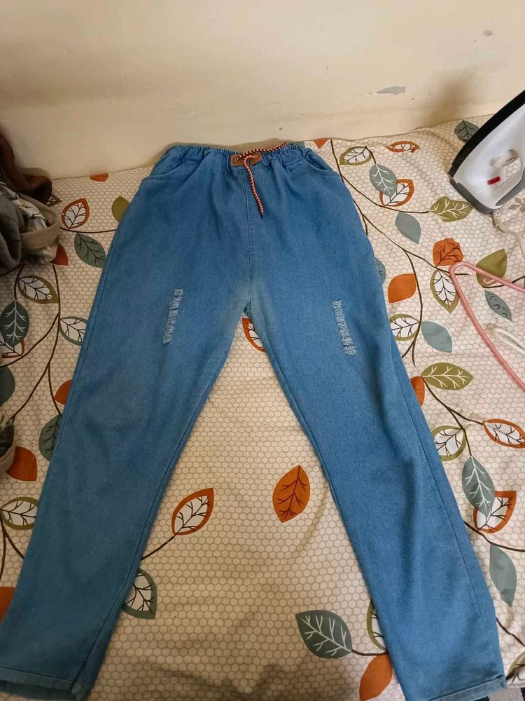 Light Blue Elastic Waist Jeans