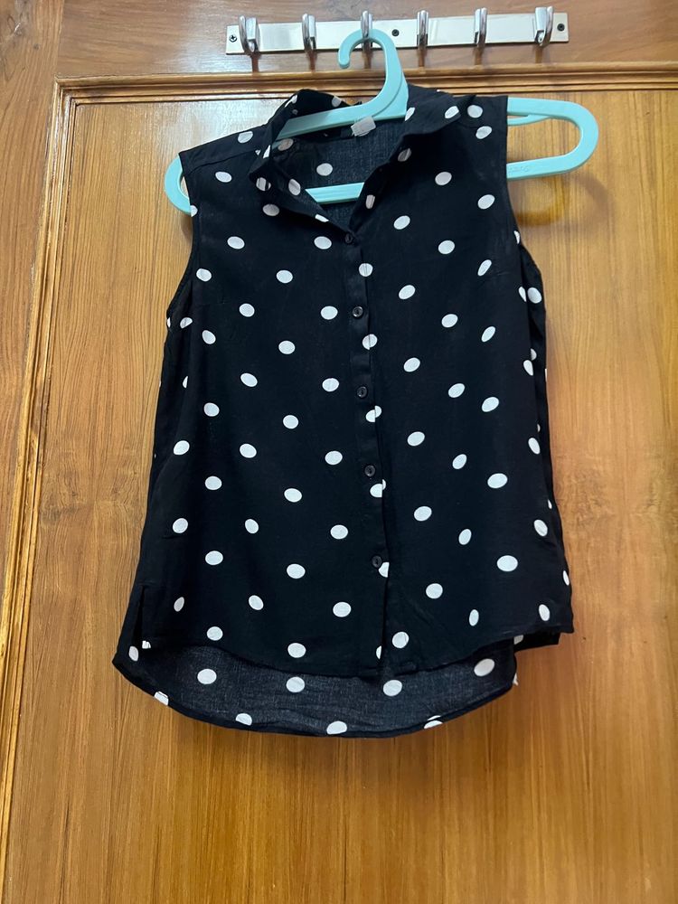 Black Polka Dots Cotton Shirt
