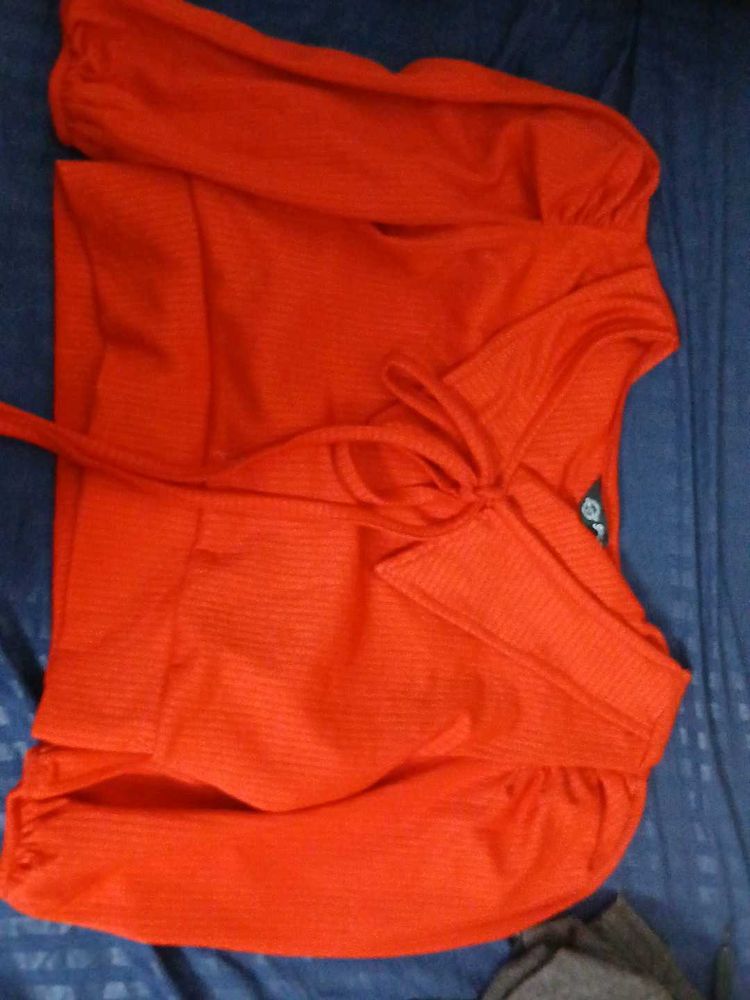 Orange Tie-Front Top