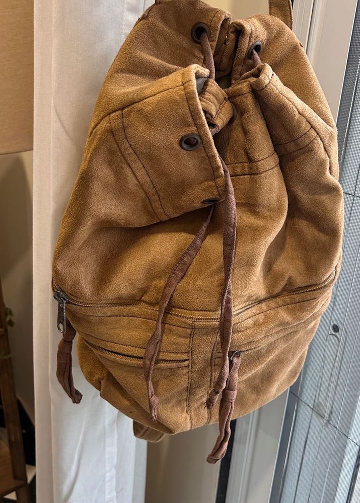 Suede Drawstring Backpack
