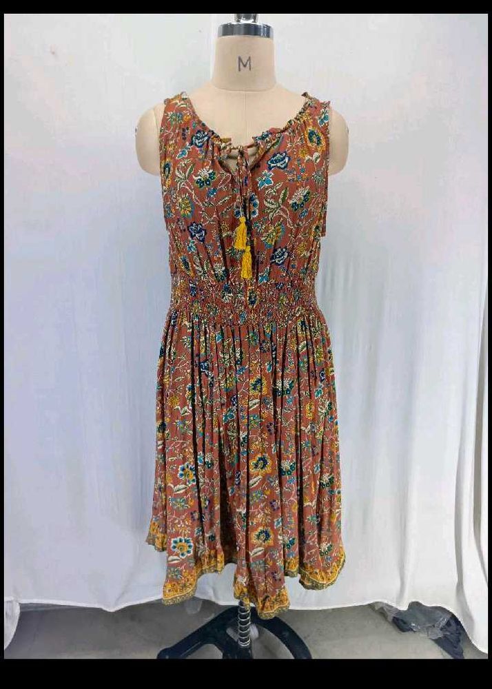 New Smoking Waist Sleeveless Floral Dress