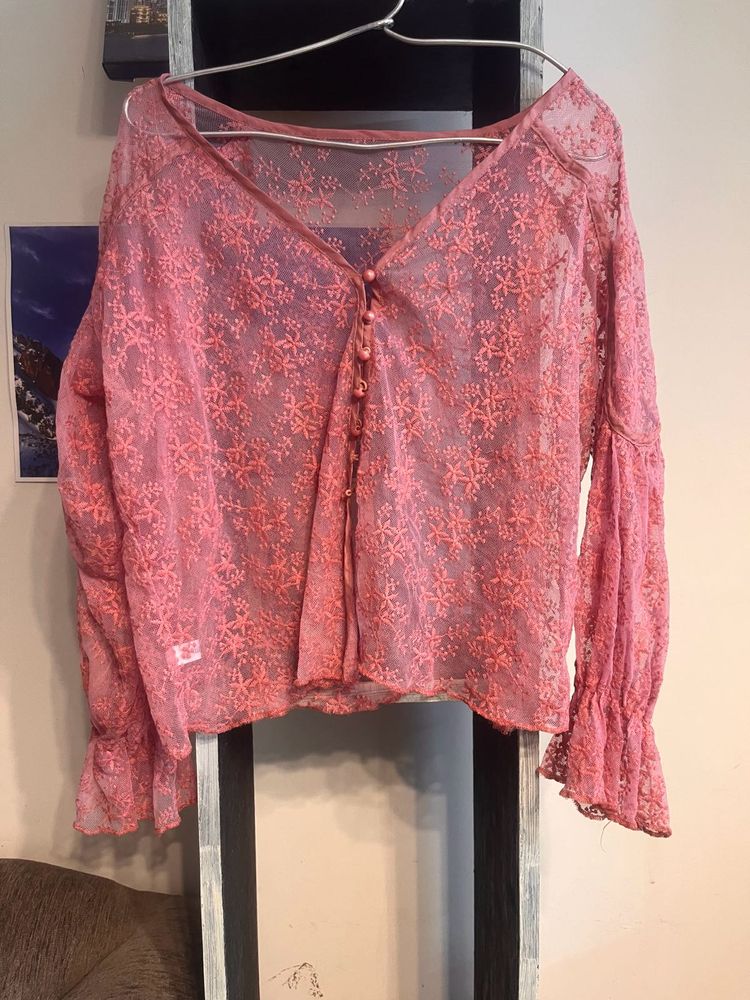 Pink Floral Lace Top