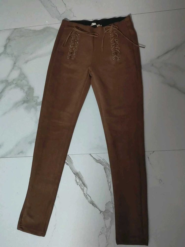 Suede Lace-Up Pants