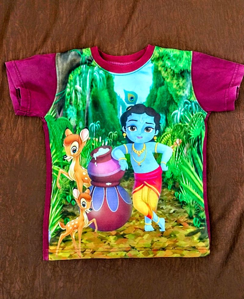 This Is A T-shirt With Print Of Shri Krishna