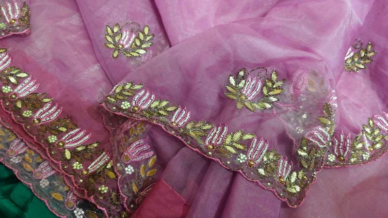 hand work organza Lavender Saree 😍