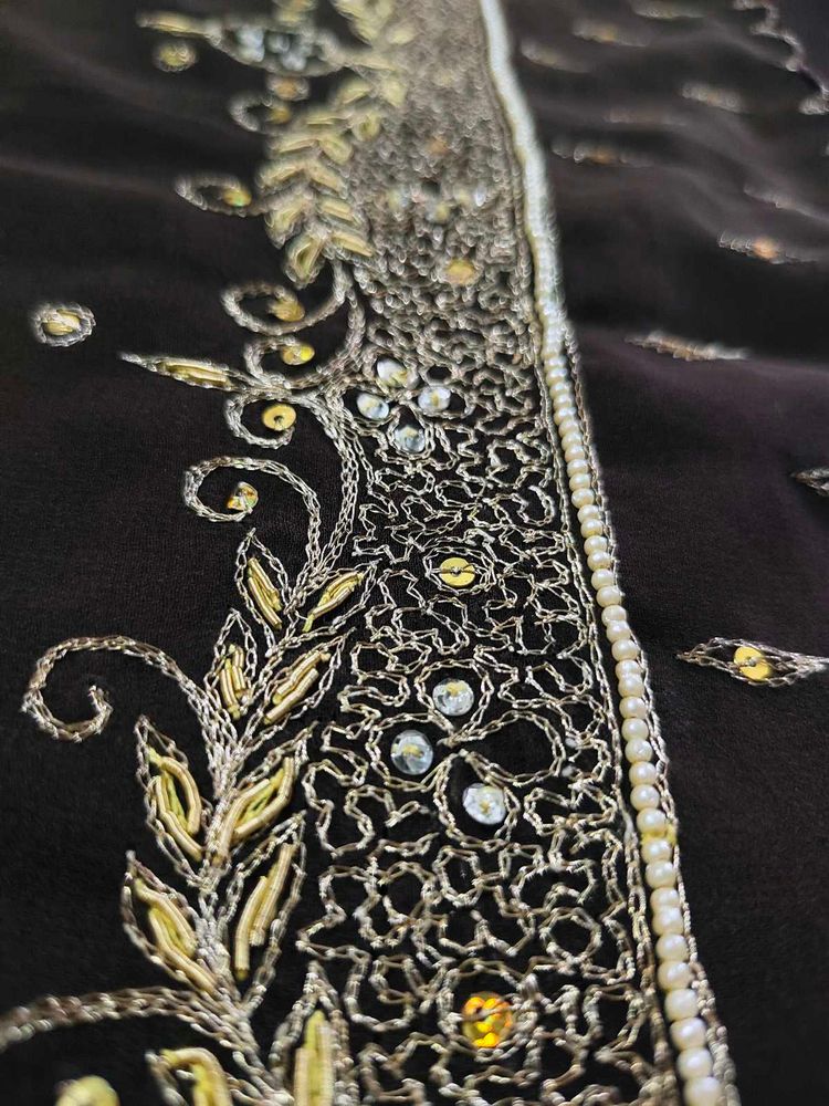 Aari  Zardozi Work Saree Dark Brown Sare