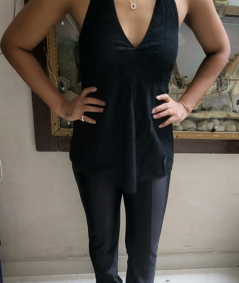 Black Cotton Jaali Top