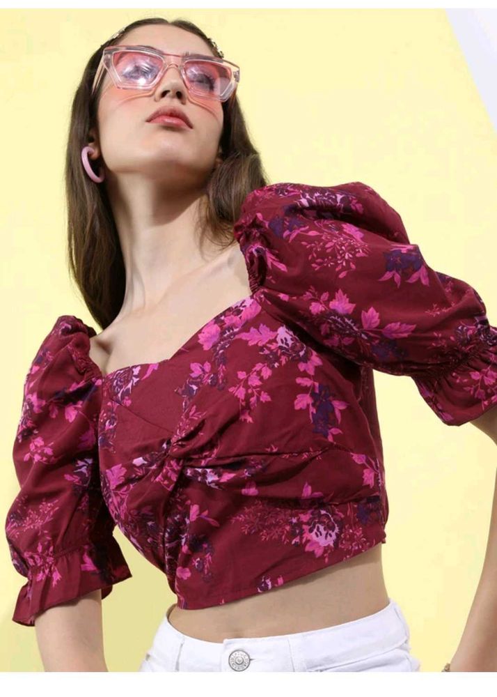 Floral Puff Sleeve Crop Top