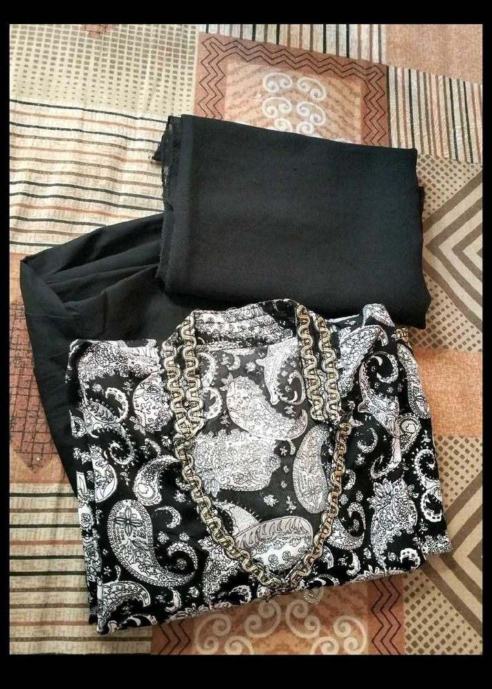 Black &amp; White Paisley Salwar Kameez