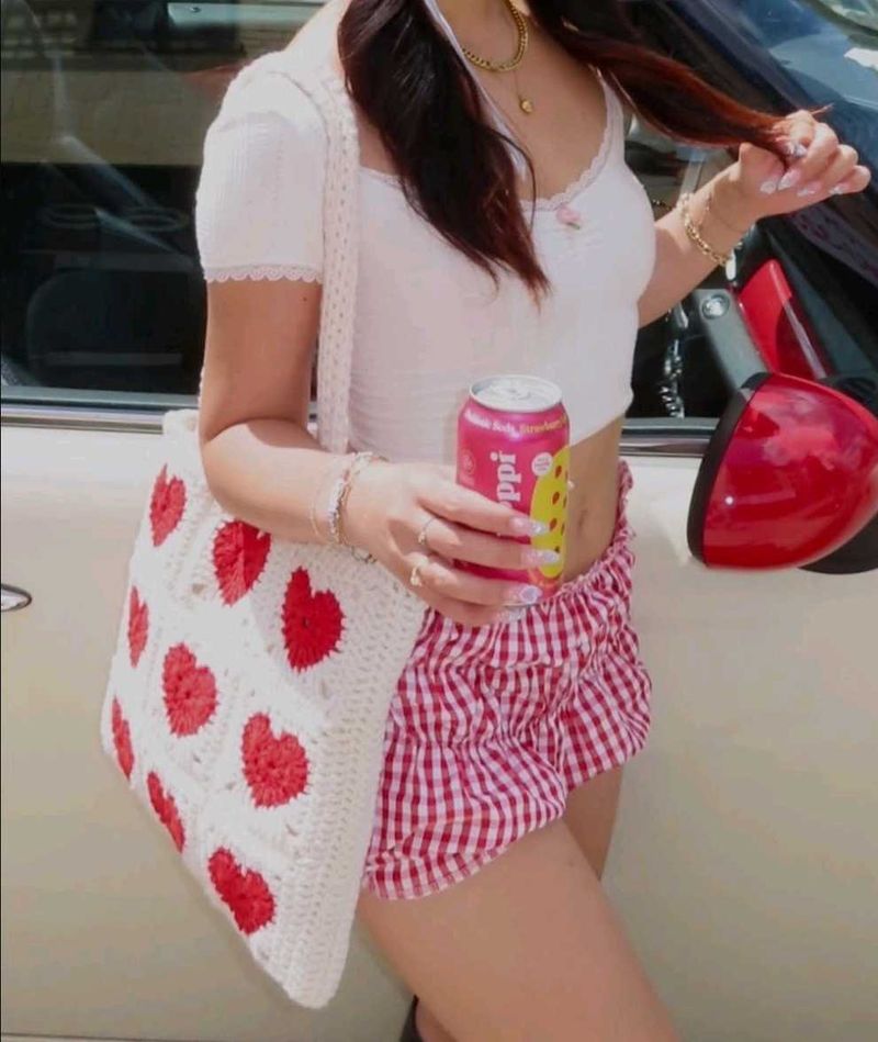 Crochet Heart Tote Bag