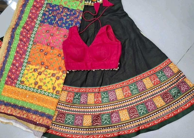 Black Chaniya Choli Set with Colorful Dupatta